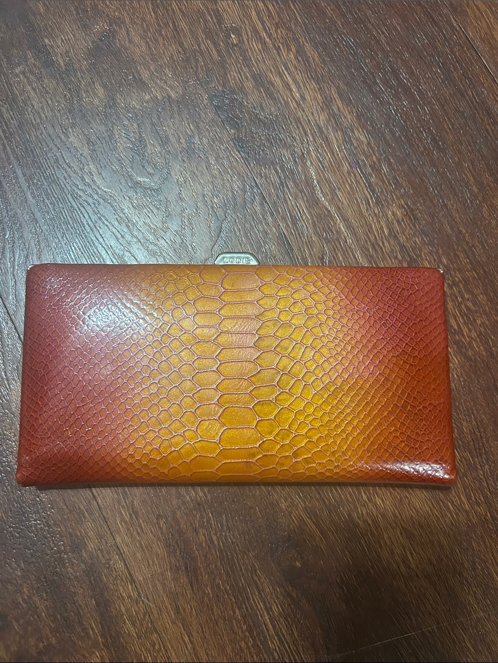 Lodis Faux-Snake Clutch in Brown and Yellow Ombre